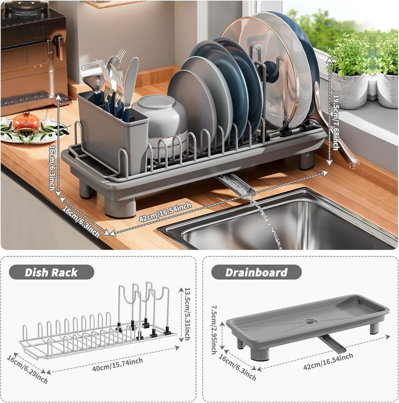 SanDream Small Dish Drying Rack with Removable Utensil Holder & Anti-Scratch Base - Stainless Steel Dish Rack, Dish Drying Rack with Drainage & Space Saving Design for Kitchen Counter, Gray - Image 3